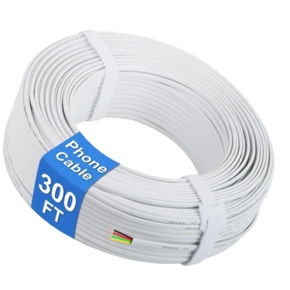 Uvital Phone Cable, 300FT White Telephone Extension Cord Wire Cable with 4-Core